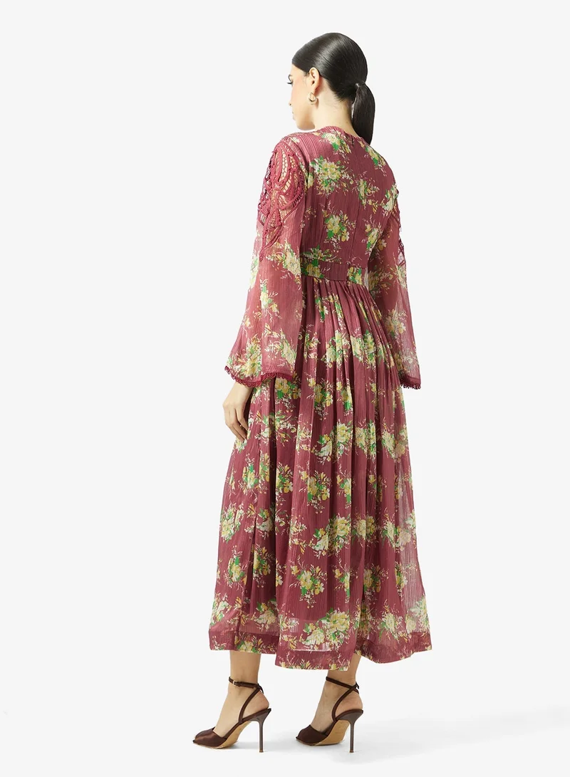 Threadz by Ajooni  Floral Pleated Dress for Women | Best Price UAE